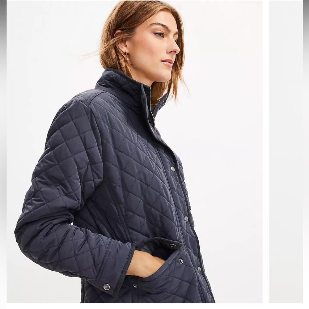 Loft Diamond Quilted Fleece Lined Barn Jacket Gray S Equestrian Layering Classic